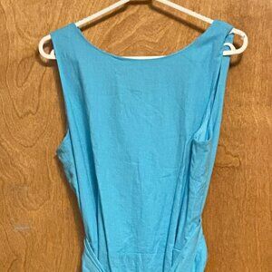 Blue 'linen look" tie front dress